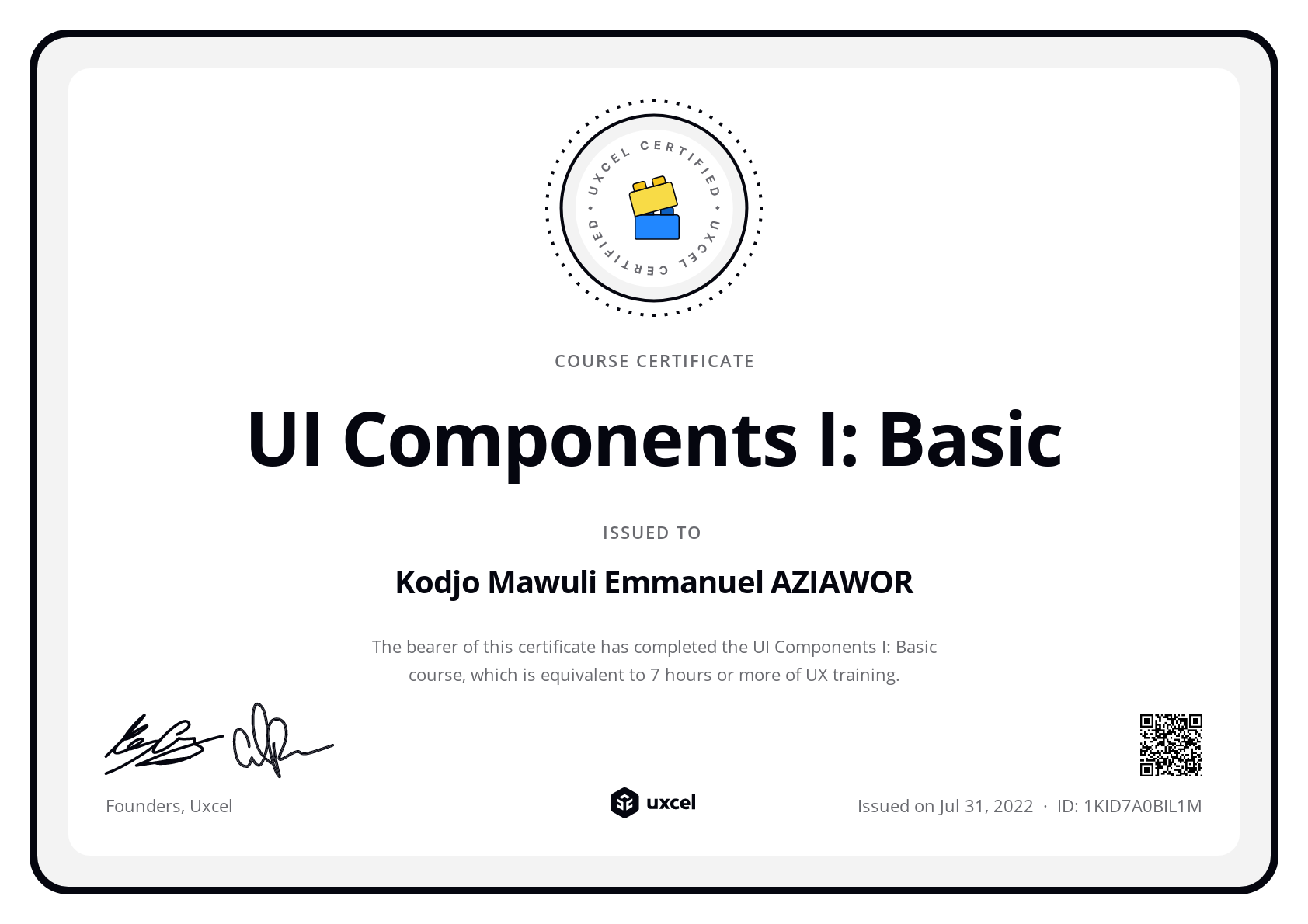 Emmanuel Aziawor's certificate